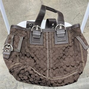 Coach Signature Brown Canvas Buckle Tote Large Shoulder Bag Y2K